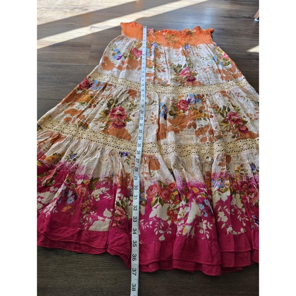 Bila Skirt Womens Large Orange Pink Floral Tiered Maxi Festival Hippie Boho 70s - Picture 7 of 7